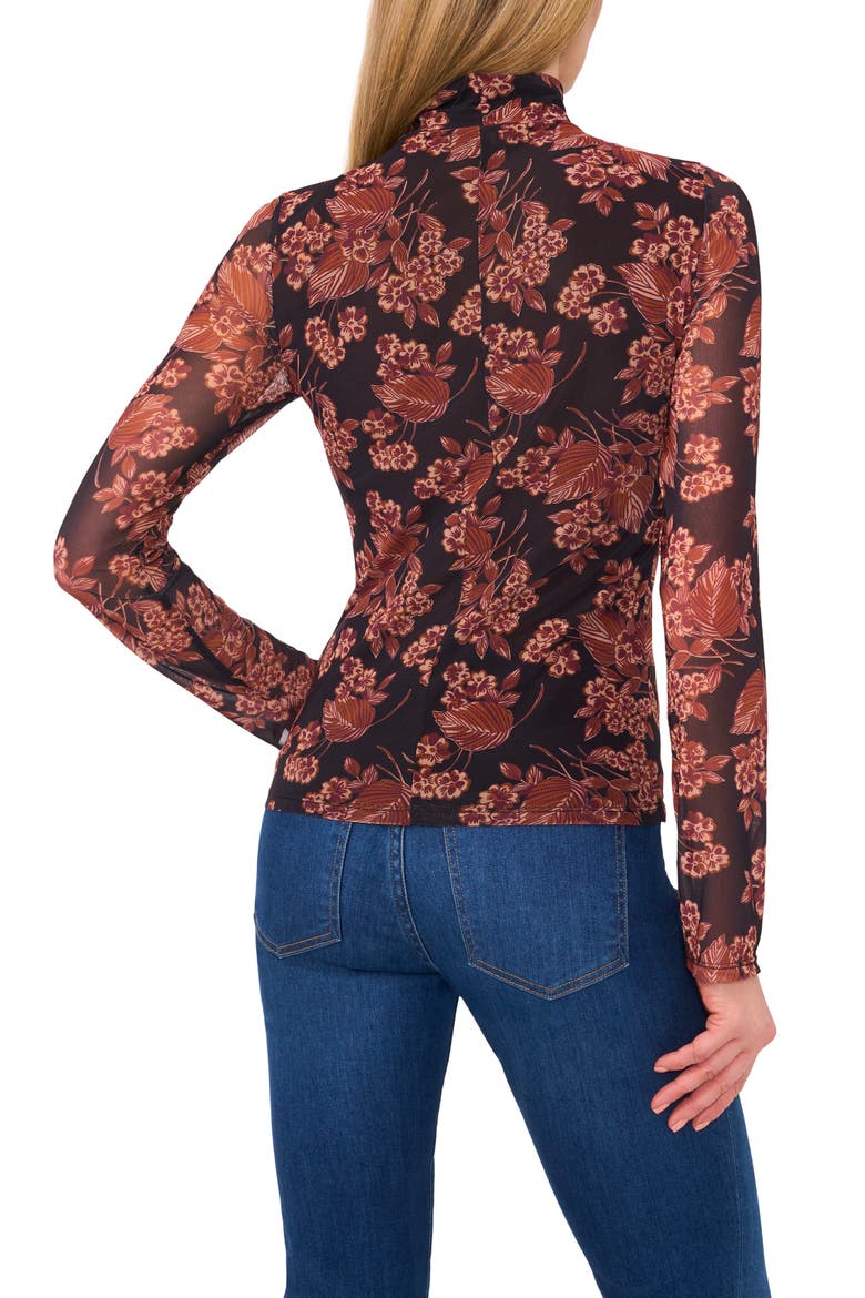 Floral Mesh Turtleneck, Alternate, color, LEATHER BROWN