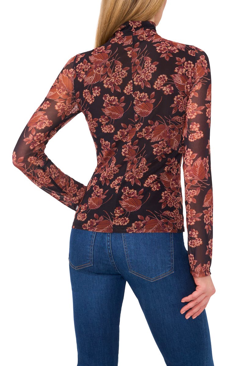 Ted Baker Floral Mesh Turtleneck, Alternate, color, Leather Brown