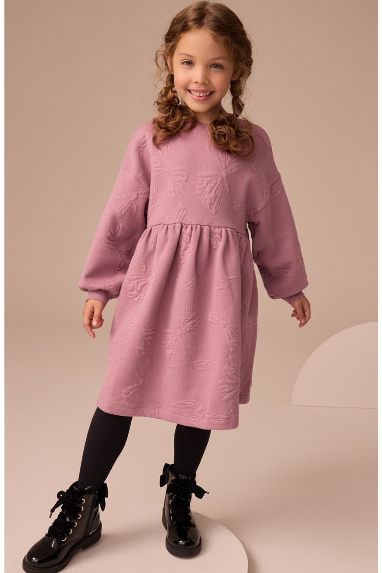 Kids' Bow Sweatshirt Dress, Alternate, color, PINK
