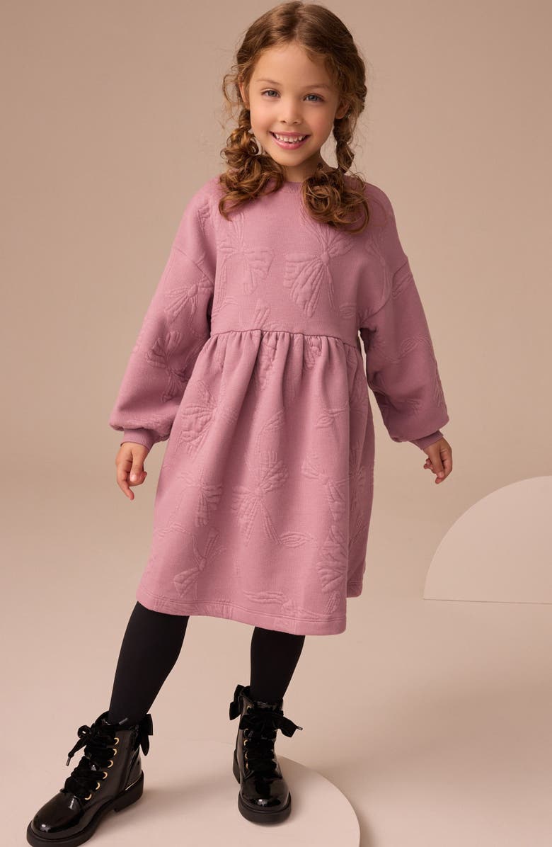 NEXT Kids' Bow Sweatshirt Dress, Alternate, color, Pink