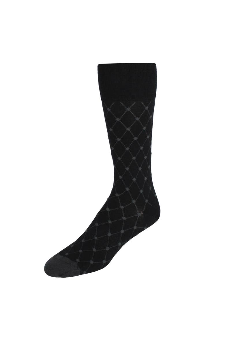 Ciel Diamon Patterned Mid-Calf Merino Wool Socks, Main, color, Black and Charcoal