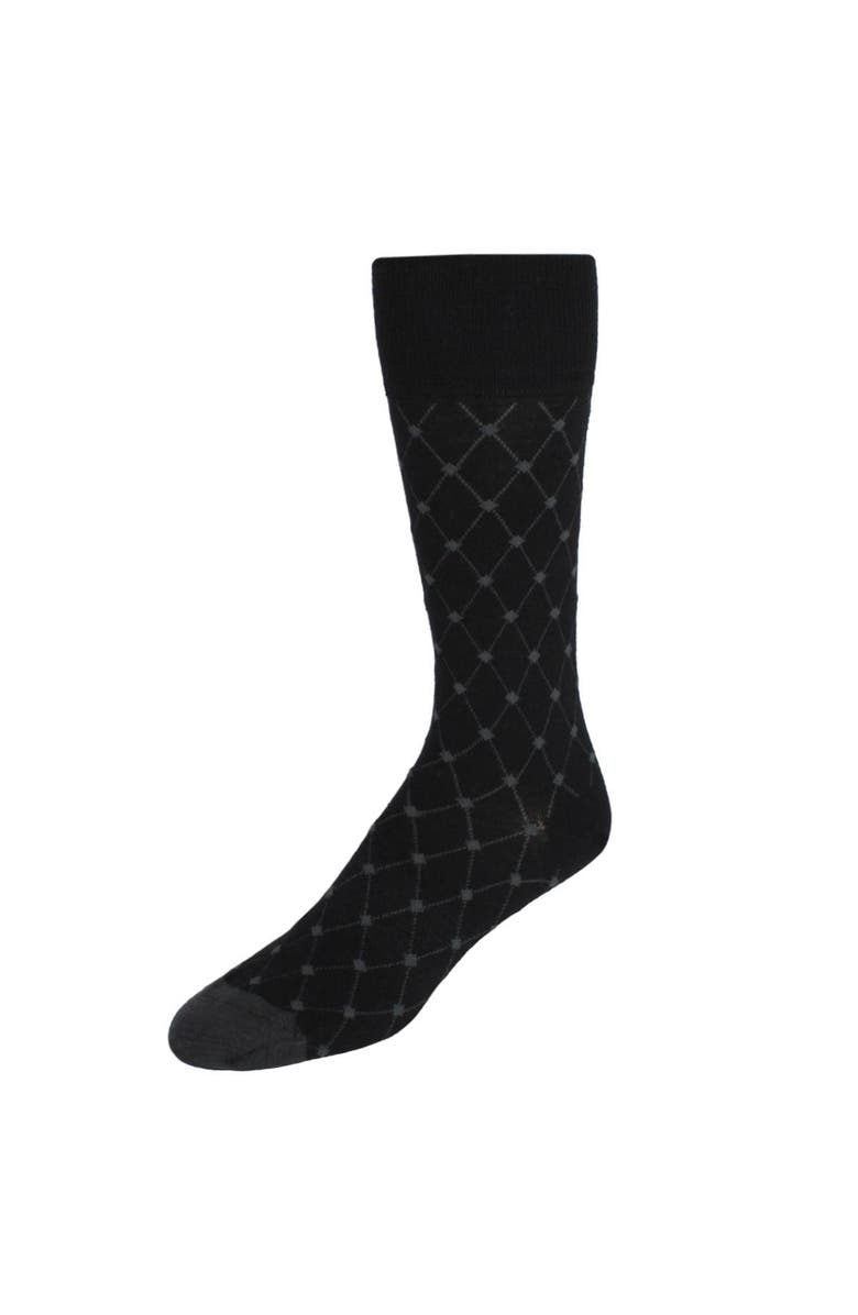 Trafalgar Ciel Diamon Patterned Mid-Calf Merino Wool Socks, Main, color, Black And Charcoal