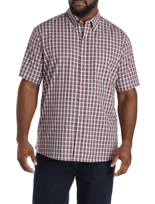 Harbor Bay By Dxl Big & Tall Ez-care Small Plaid Sport Shirt In Brown