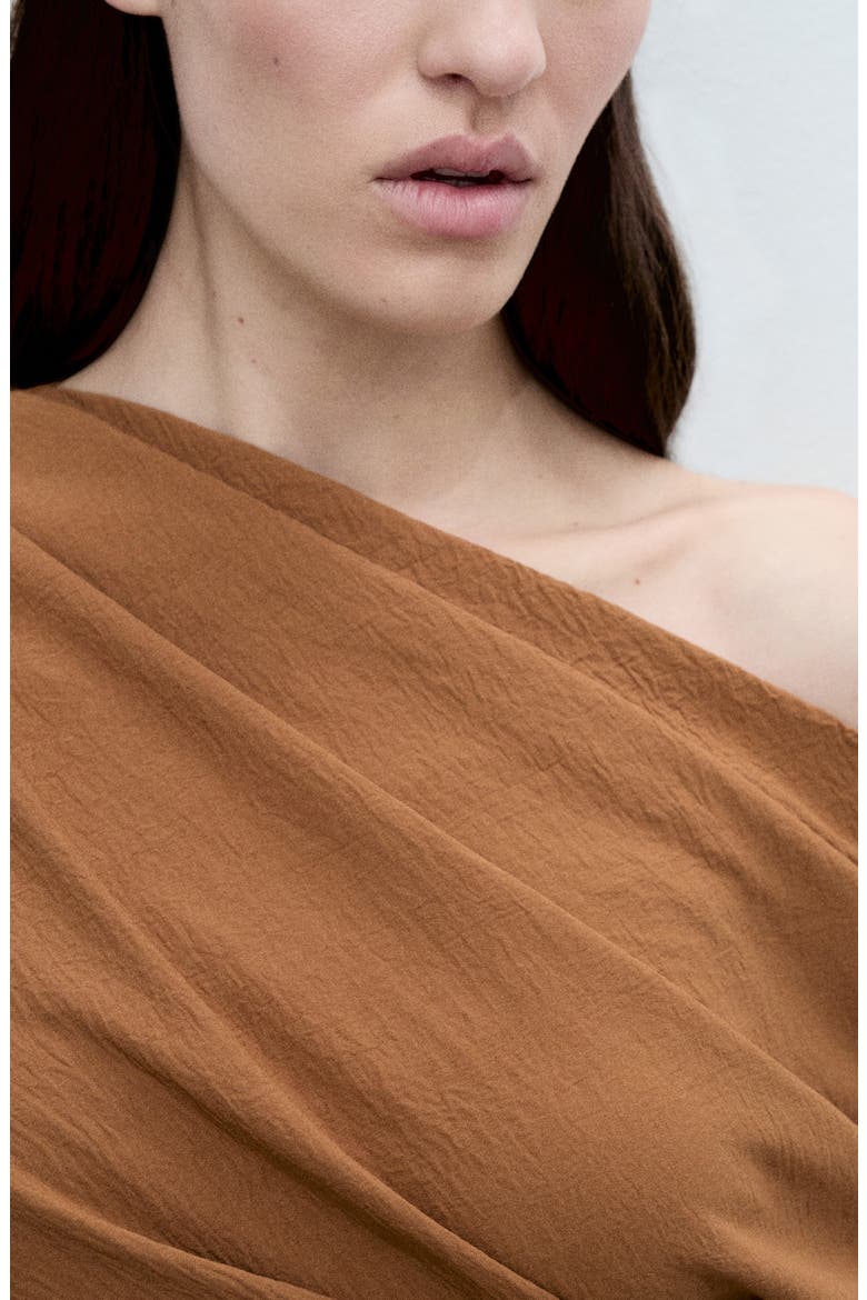Asymmetric Off the Shoulder Ruched Top, Alternate, color, DARK BROWN