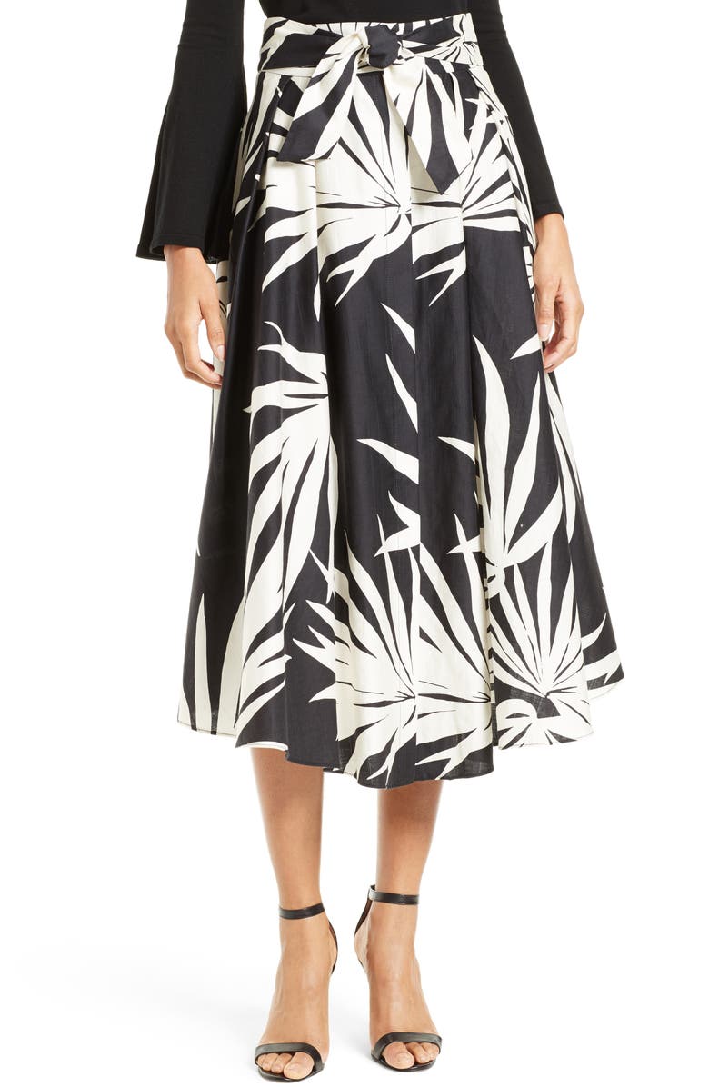 Milly Jackie Palm Print Midi Skirt, Main, color, 