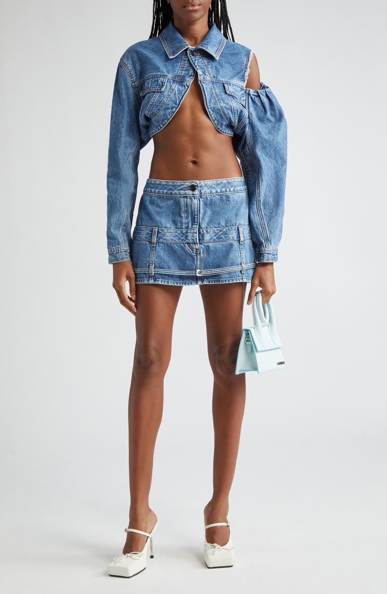 Jacquemus La Veste de Nîmes Linon Crop Cutout Denim Jacket, Alternate, color, 