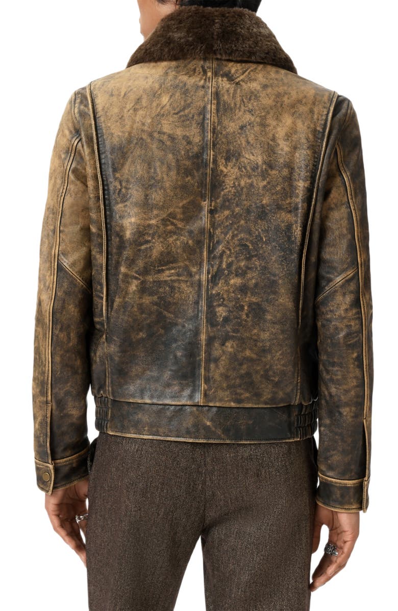 John Varvatos Atlas Distressed Leather Jacket with Removable Genuine Shearling Collar, Alternate, color, Dark Tan