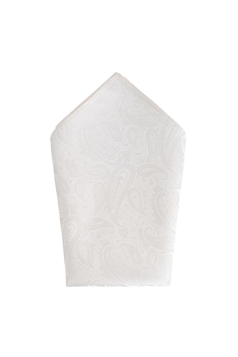 Banbury Tone on Tone Paisley 12 Inch Silk Pocket Square, Main, color, White