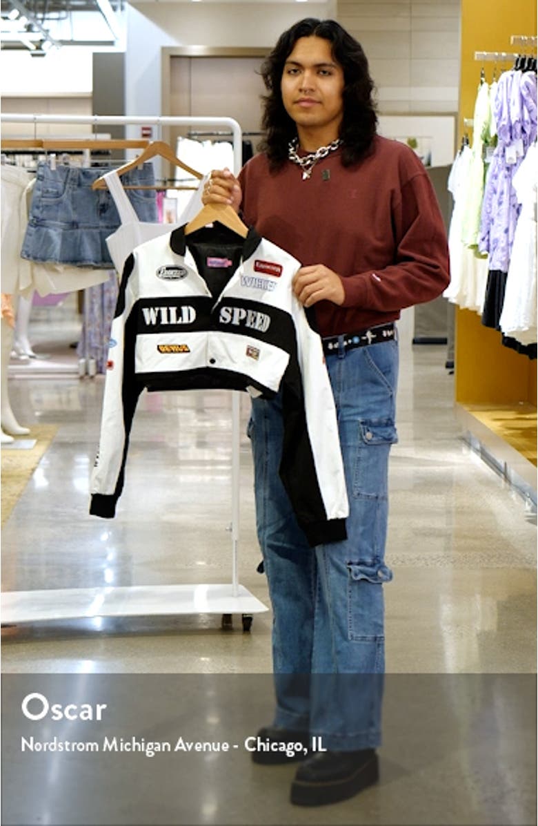 Lenni Colorblock Patch Cotton Crop Jacket, sales video thumbnail