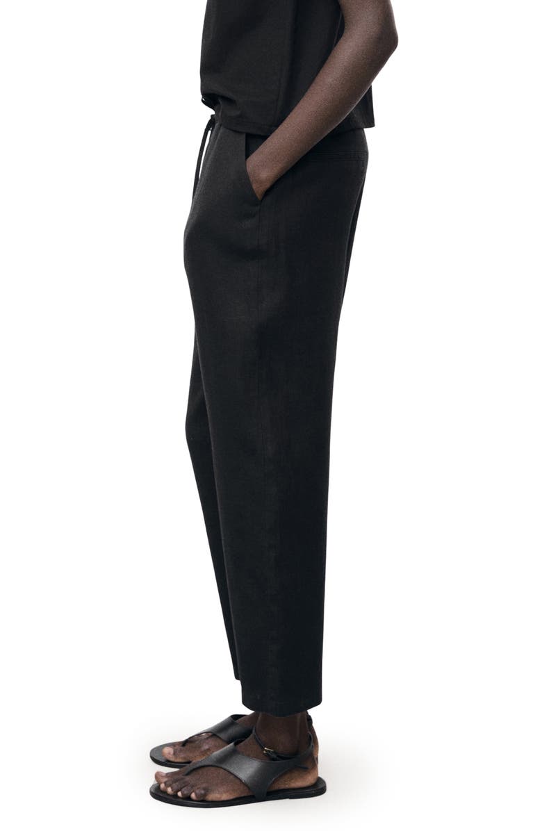 MANGO Linen Drawstring Pants, Alternate, color, Black
