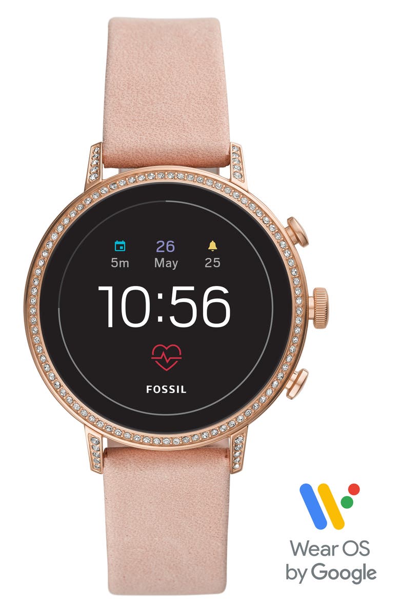 Fossil Q Venture HR Leather Strap Smart Watch, 40mm, Alternate, color,