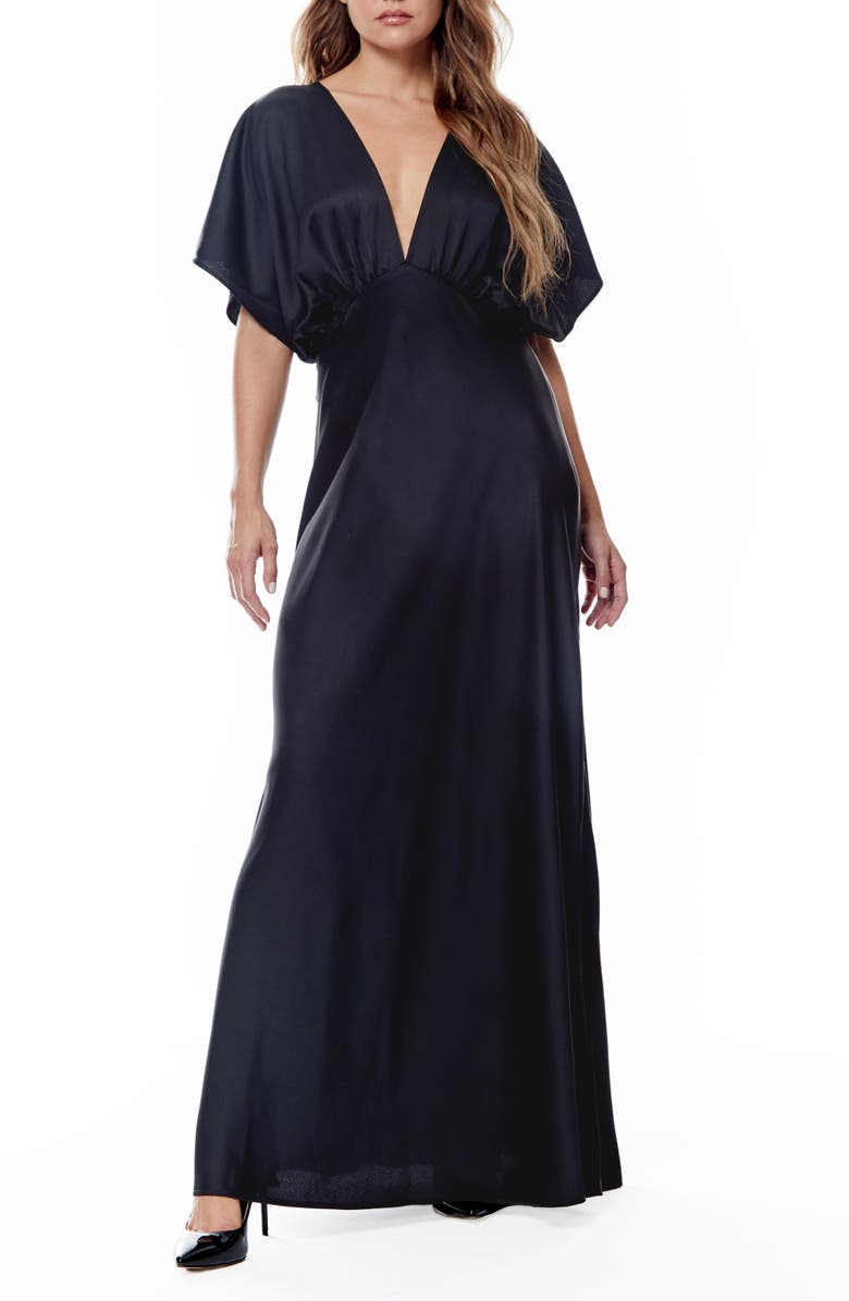 BY DESIGN Paige Dolman Sleeve Satin Dress, Main, color, Black