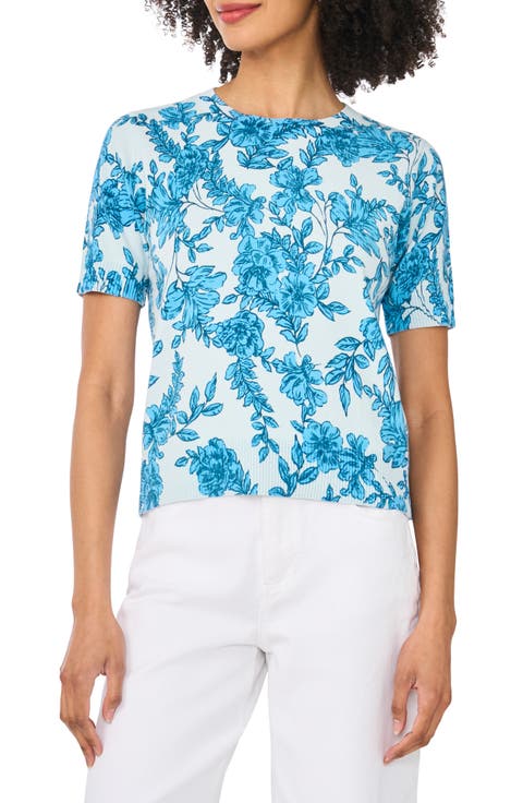 Printed Short Sleeve Cotton Sweater