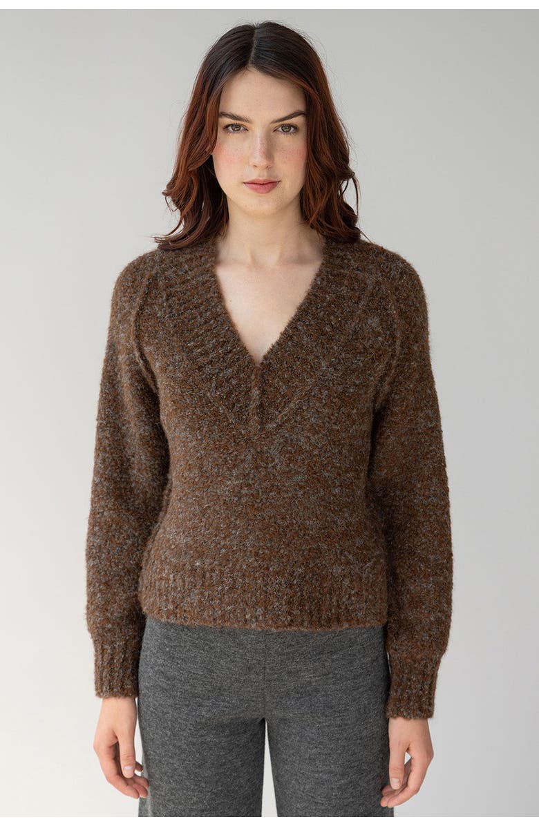 SSKEIN V Neck Boucle Pullover, Main, color, 