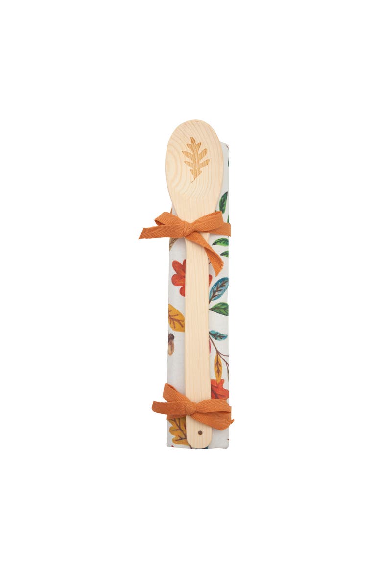Harvest Leaves Towel & Spoon Set of 2, Main, color, White