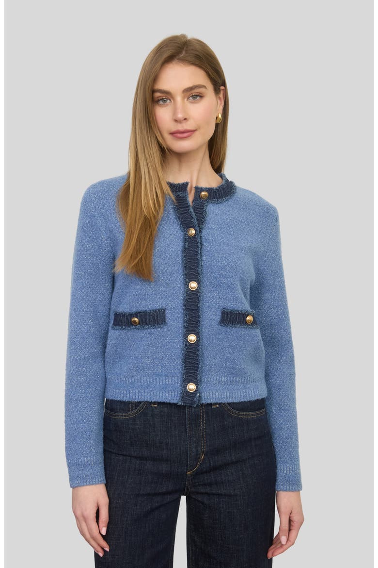 Fringe Trim Cardigan, Alternate, color, BLUE