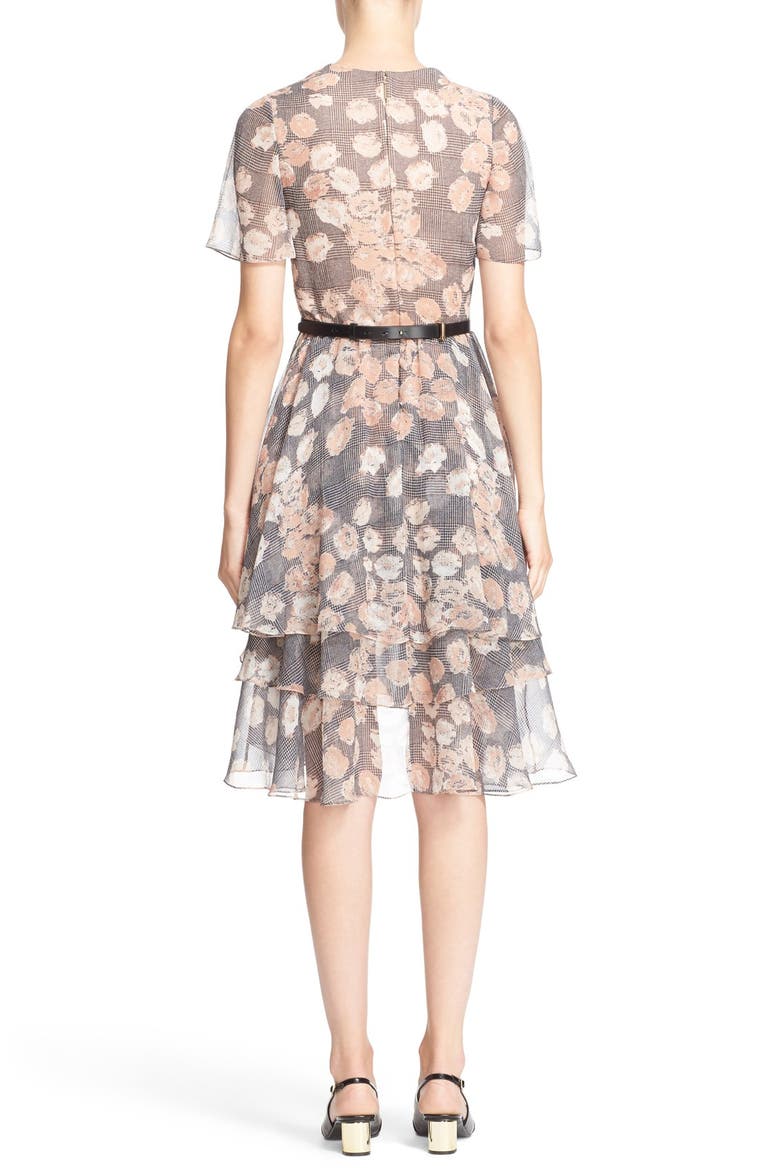 Floral & Glen Plaid Silk Chiffon Tiered Dress, Alternate, color, FAWN MULTI