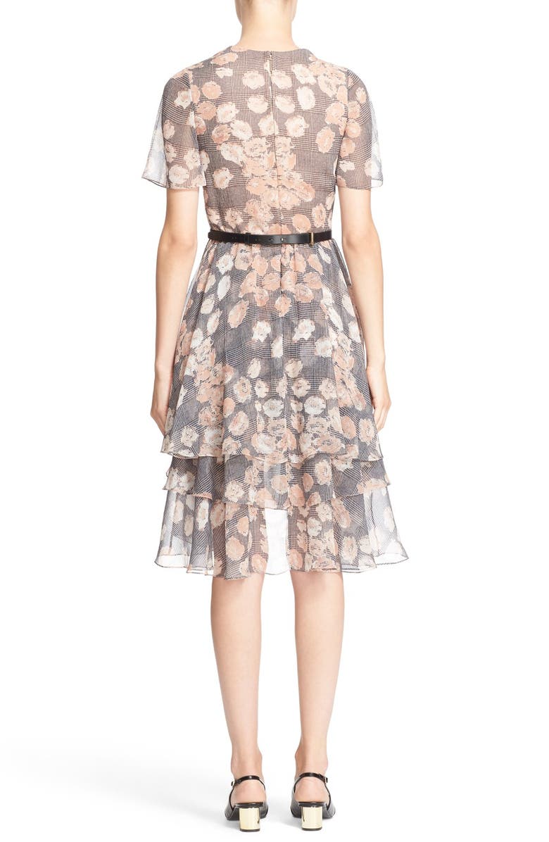 JASON WU Floral & Glen Plaid Silk Chiffon Tiered Dress, Alternate, color, 