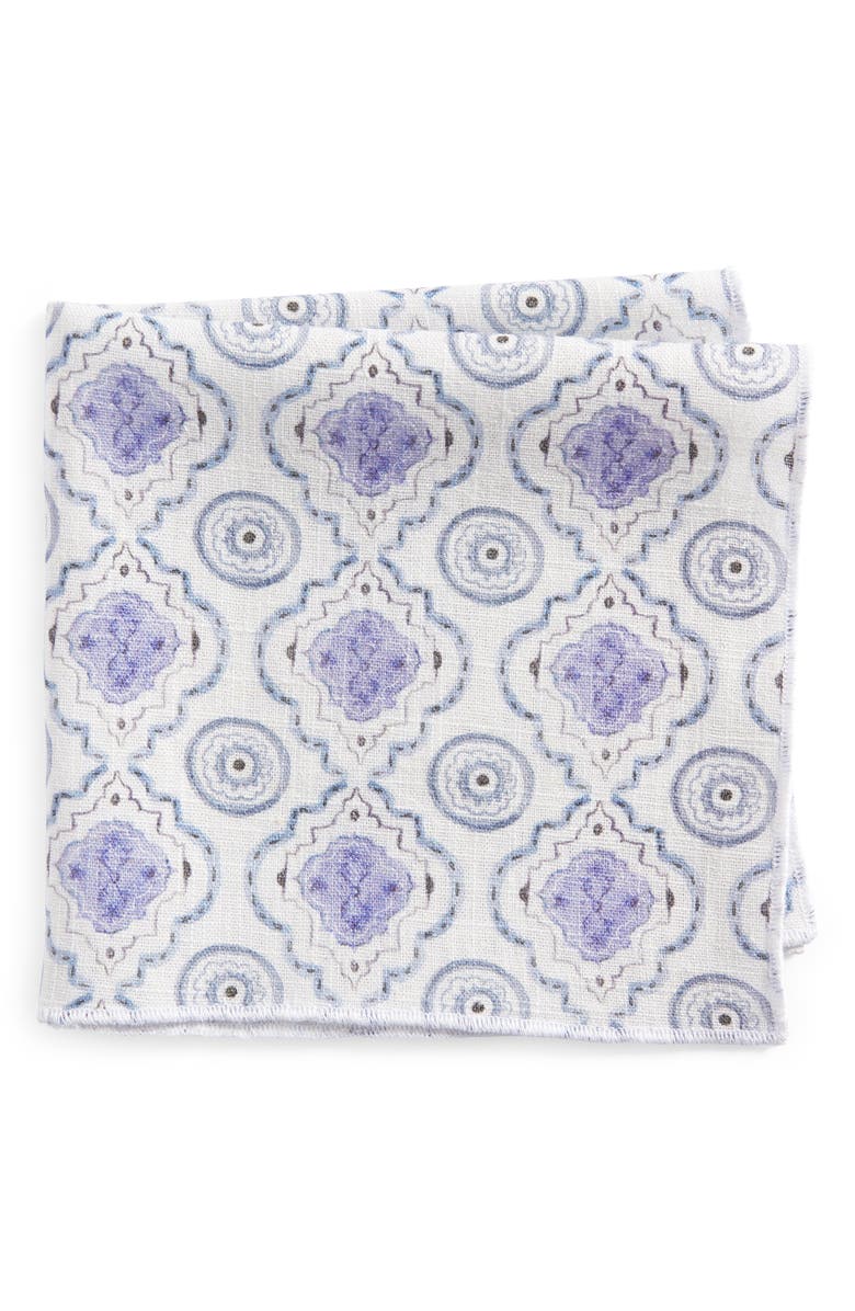 CLIFTON WILSON Print Linen Pocket Square, Main, color, Light Grey