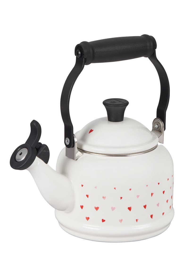 L'Amour Collection Demi Tea Kettle, Alternate, color, WHITE W/ HEART APPLIQUE