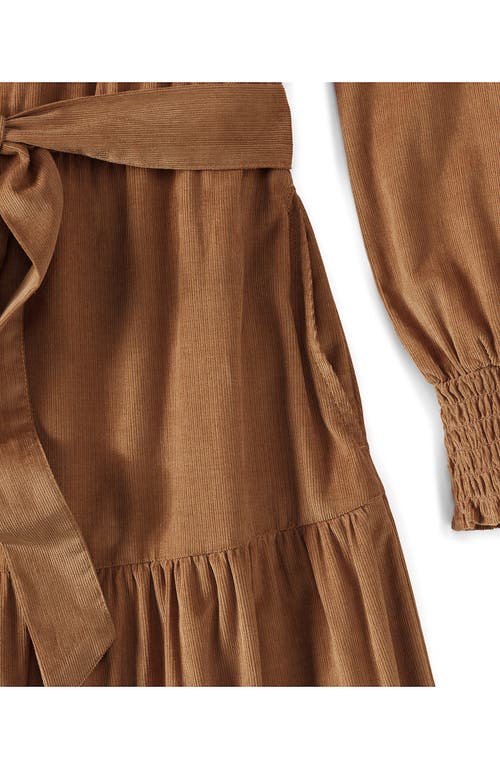 Lands' End Pinwale Cord Smocked Sleeve Maxi Dress In Brown