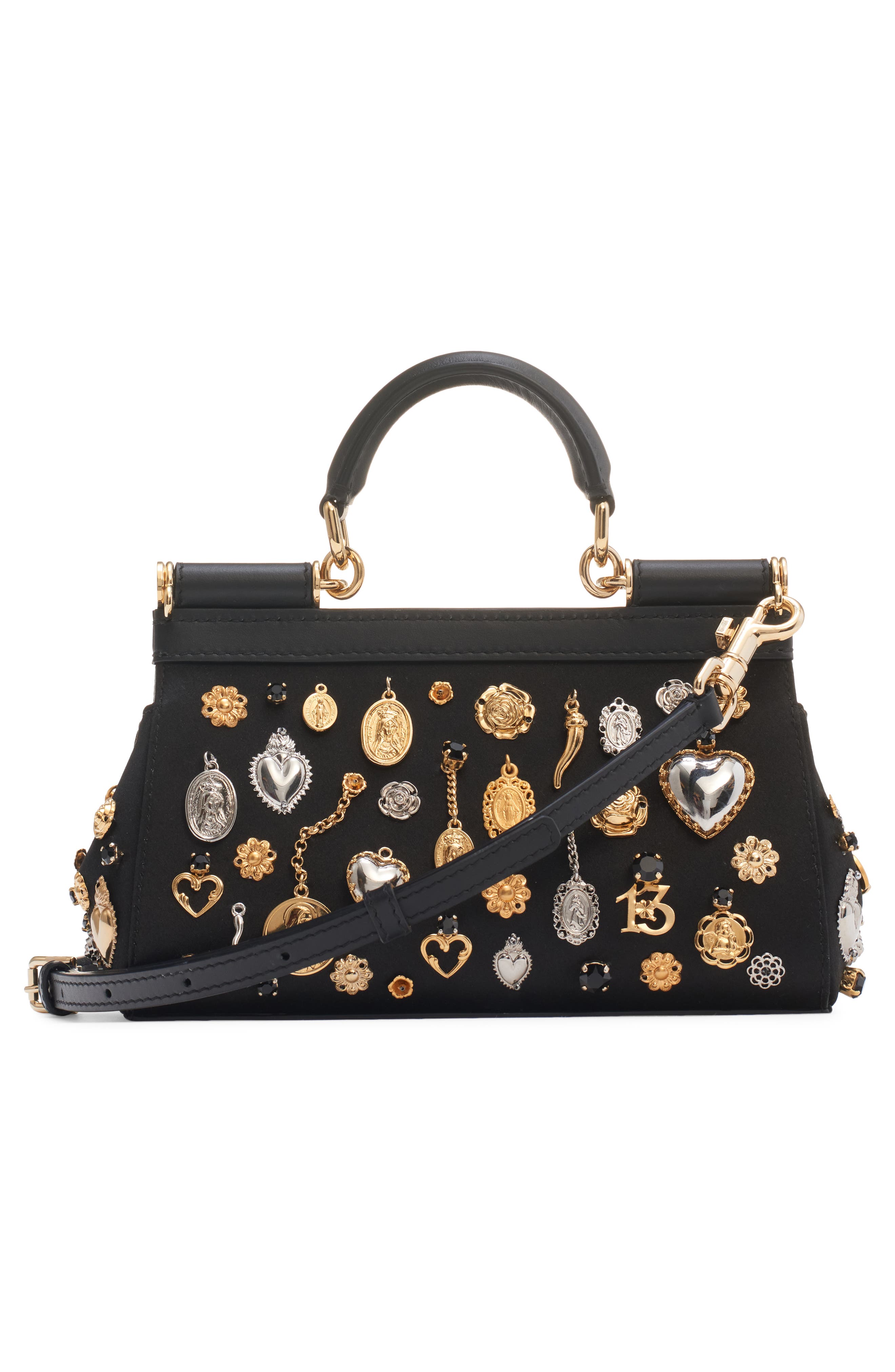 Dolce&Gabbana Small Sicily East/West Charm Embellished Handbag, Alternate, color, 