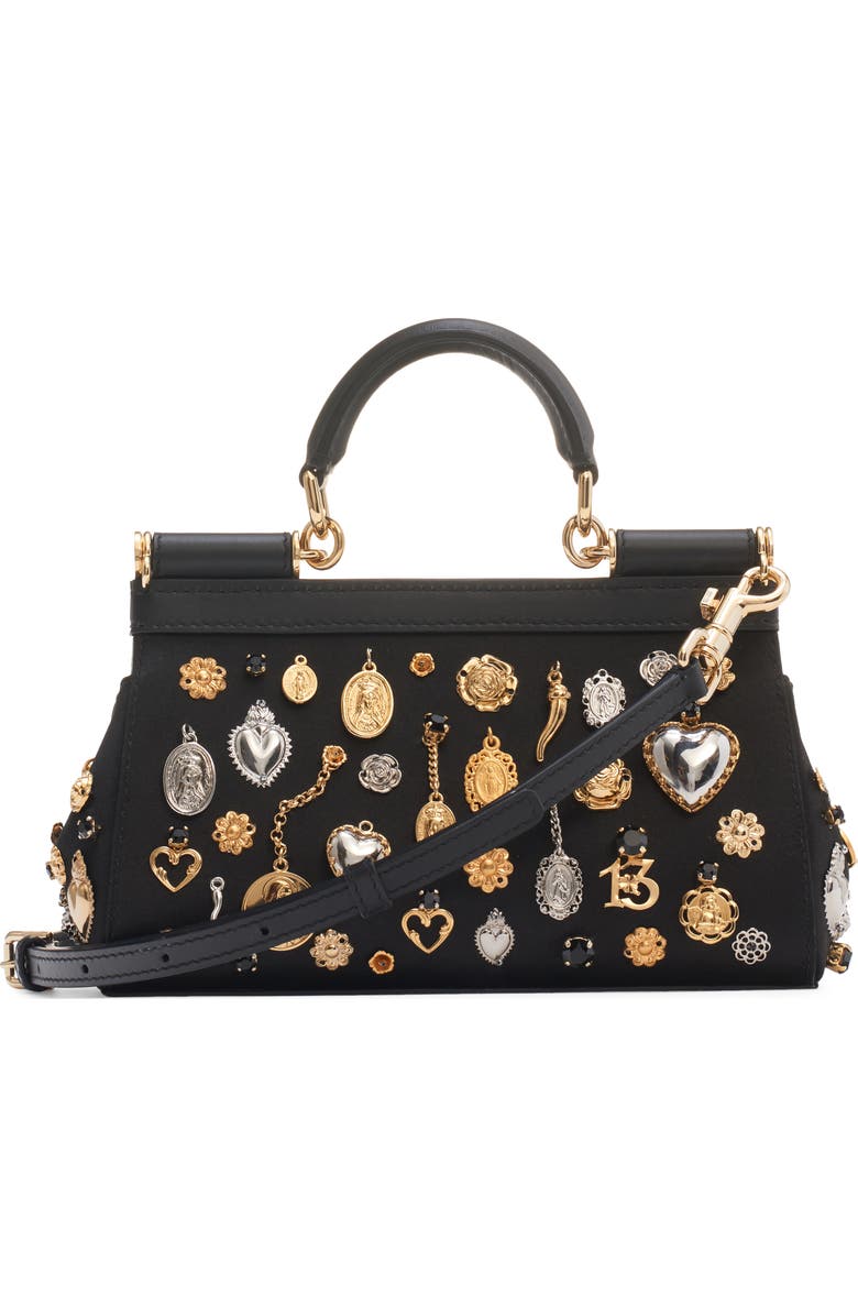 Dolce&Gabbana Small Sicily East/West Charm Embellished Handbag, Alternate, color,