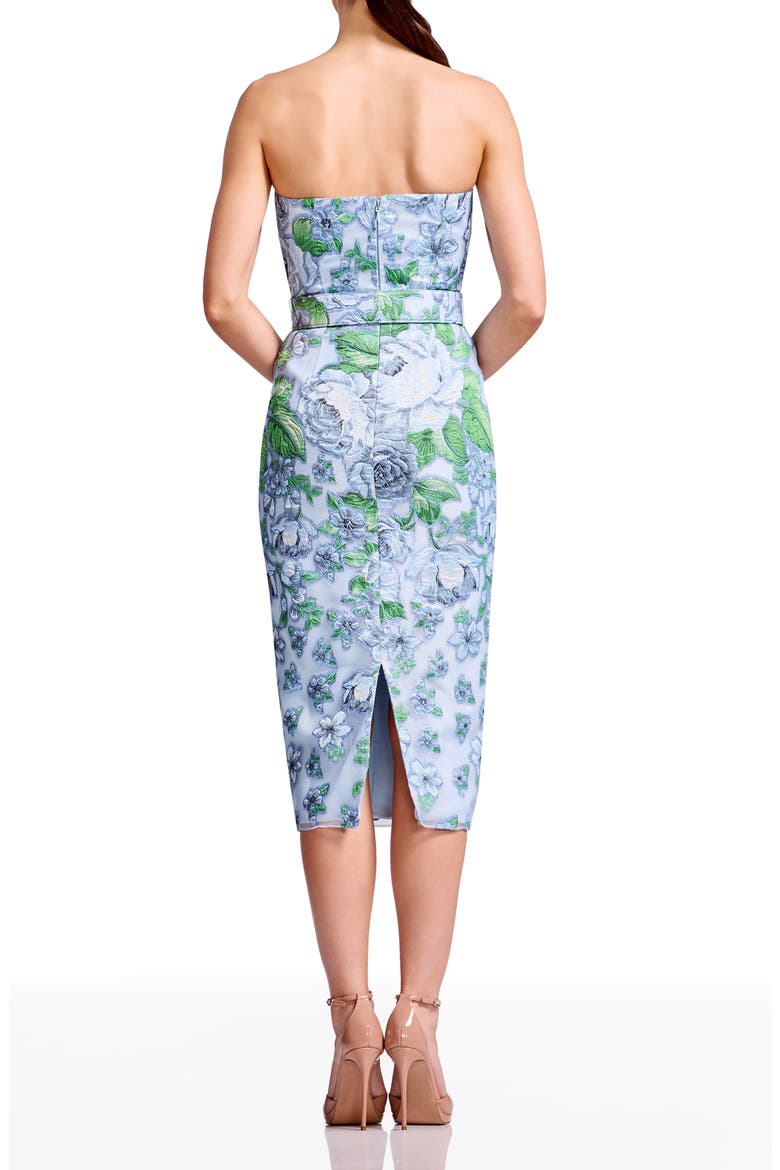 Shailene Belted Embroidered Floral Strapless Midi Cocktail Dress, Alternate, color, SKY MULTI