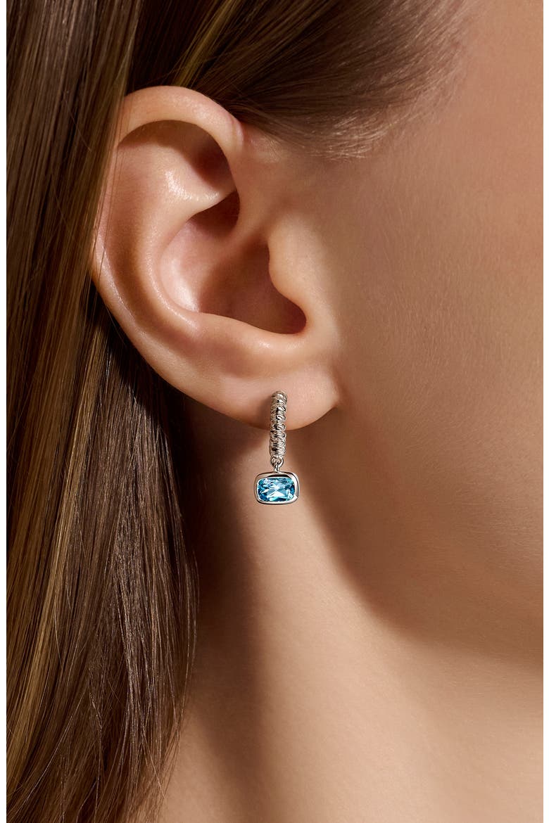 Heishi Swiss Blue Topaz Drop Earrings, Alternate, color, SILVER