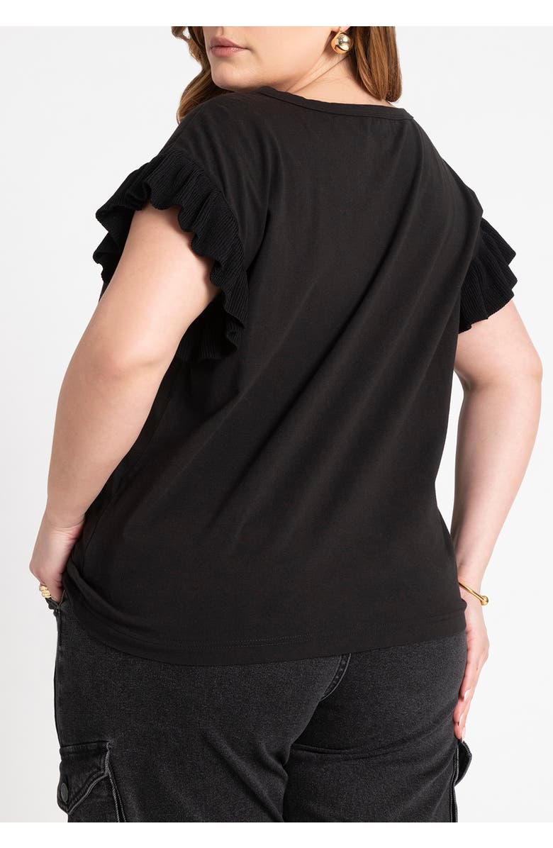 ELOQUII Ruffle Sleeve Tee, Alternate, color, Black