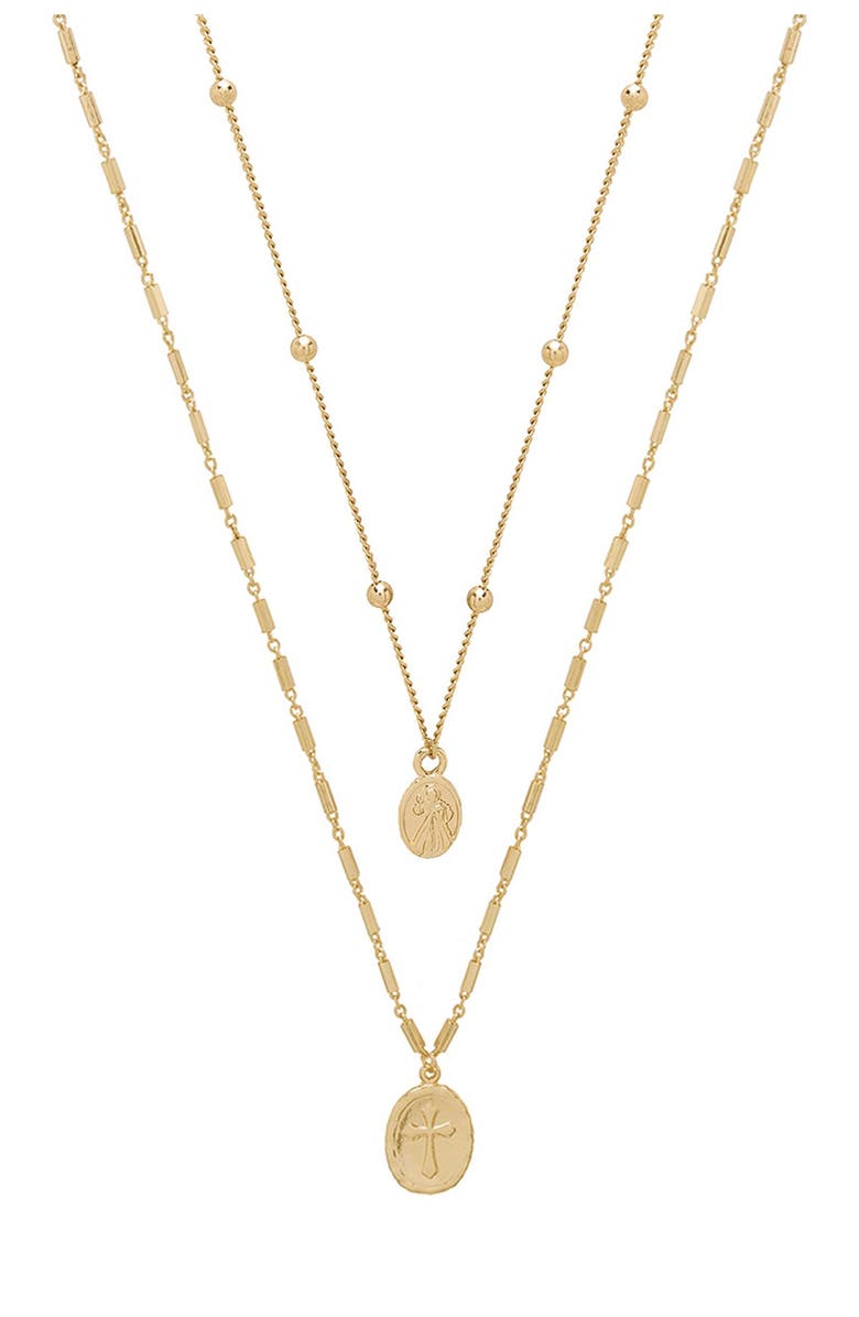 Ettika 18K Gold Plated Double Simple Coin Layered Necklace, Main, color, 