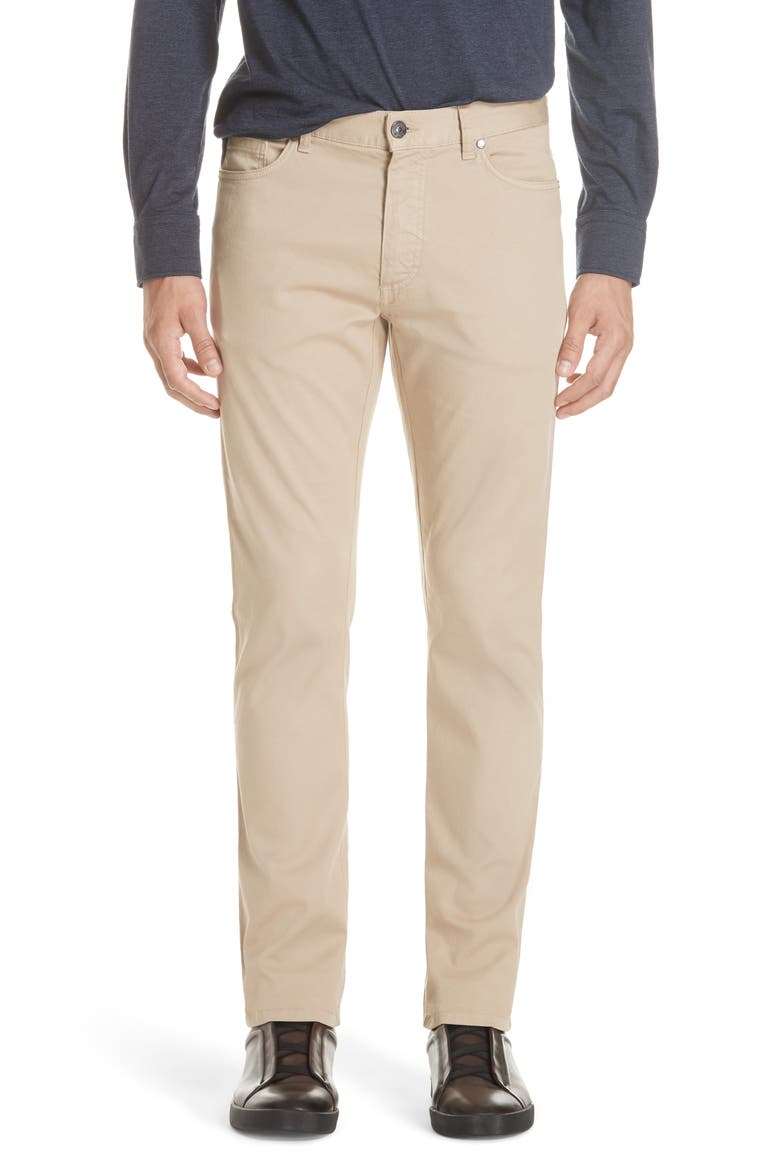Stretch Cotton Five Pocket Pants, Main, color, LIGHT BEIGE
