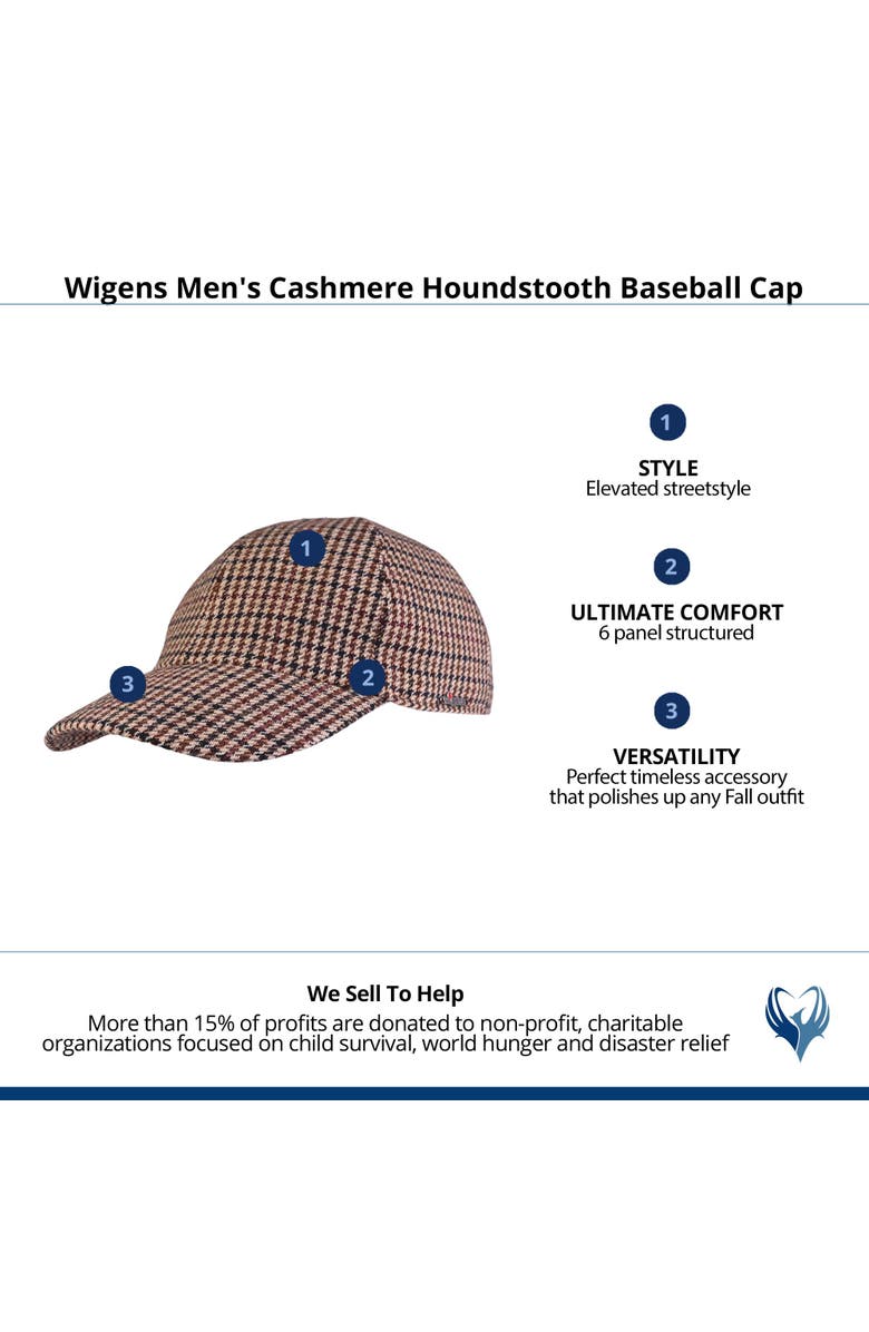 Wigens Men's Cashmere Houndstooth Baseball Cap, Alternate, color, Brown