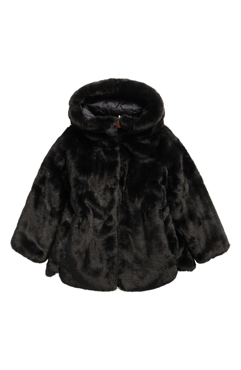 Save The Duck Kids' Flora Faux Fur Hooded Jacket, Main, color, Black