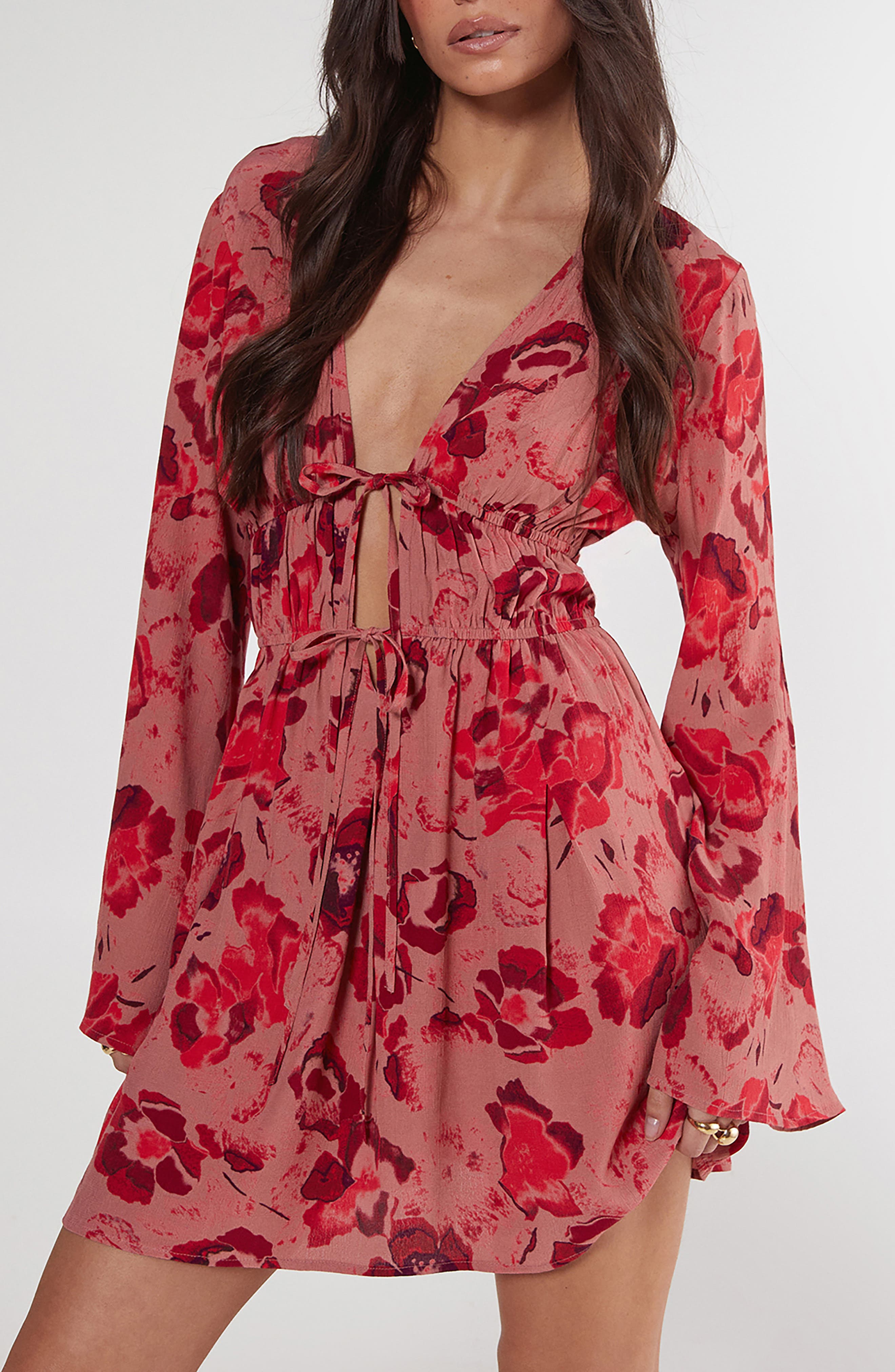 NASTY GAL Floral Print Long Sleeve Minidress