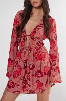 NASTY GAL Floral Print Long Sleeve Minidress