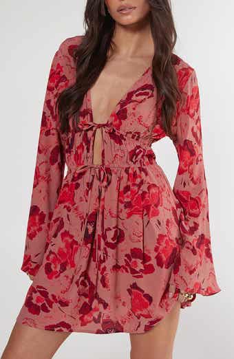 NASTY GAL Floral Print Long Sleeve Minidress