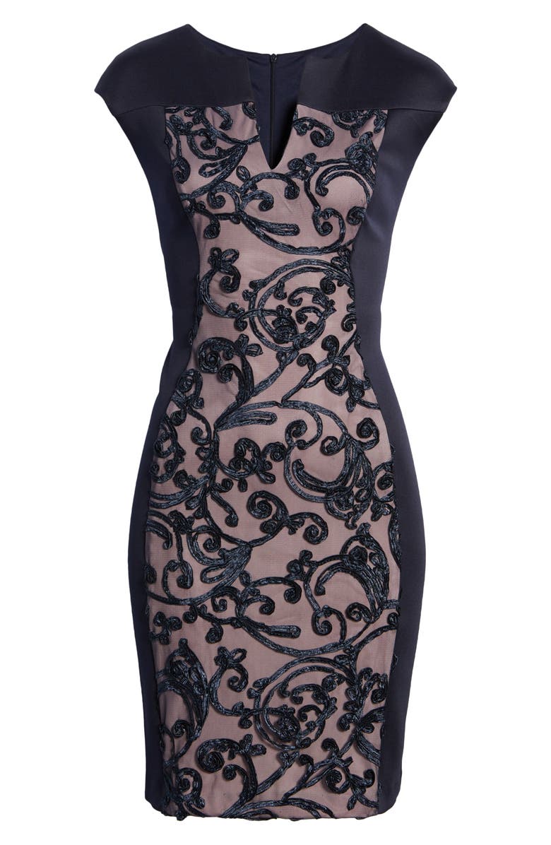 Connected Apparel Soutache Panel Dress, Main, color, Navy/Mauve