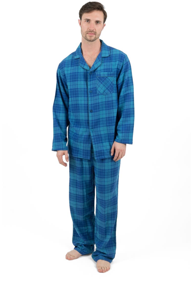 Men's 2-pc. Cotton Flannel Plaid & Solid Holiday Pajama Set, Alternate, color, Plaid Blue & Navy