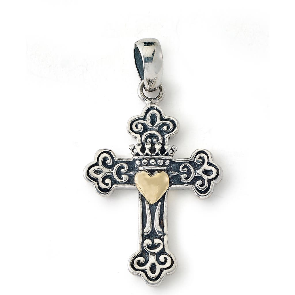 Samuel B. Gold Heart Cross Pendant In Silver And Gold