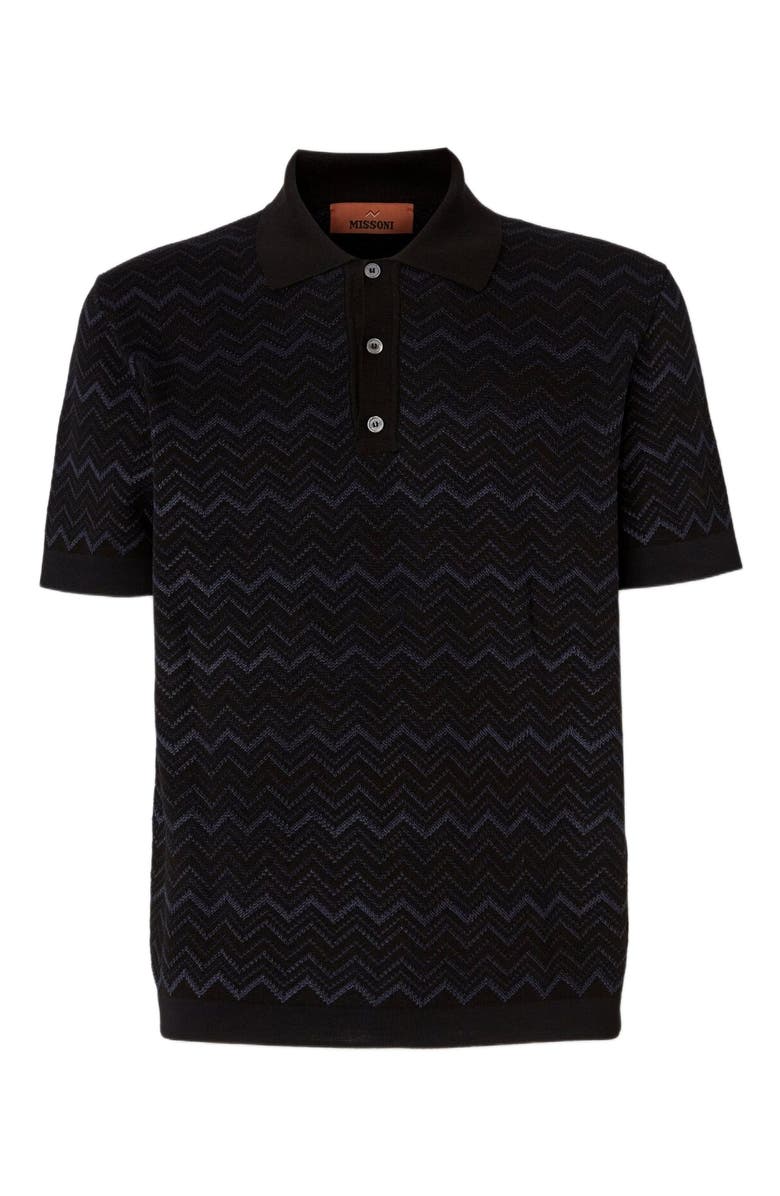 Missoni Knitted Polo Shirt In A Cotton And Viscose Blend Zigzag, Alternate, color, Black & Blue