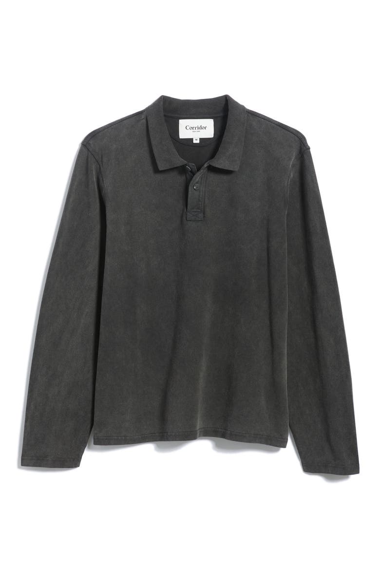 Long Sleeve Cotton Piqué Polo, Main, color, BLK