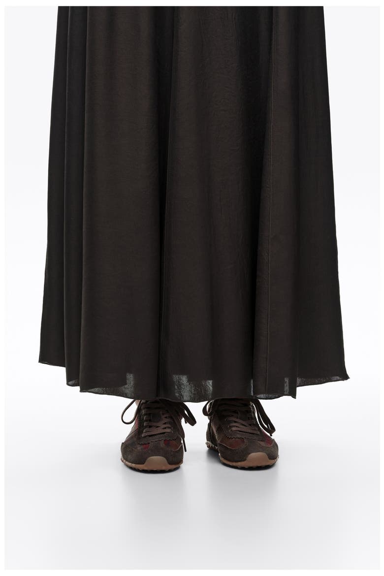 Mixed-Fabric A-Line Midi Skirt, Alternate, color, MELANGE GREY