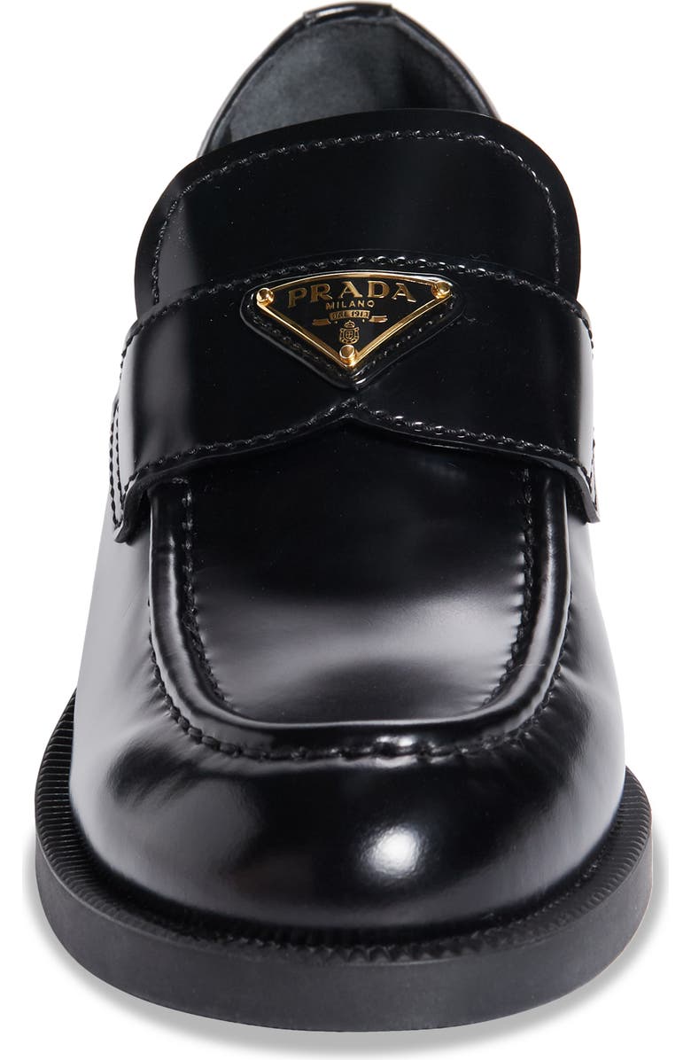 Prada Triangle Logo Patent Leather Loafer, Alternate, color, Nero