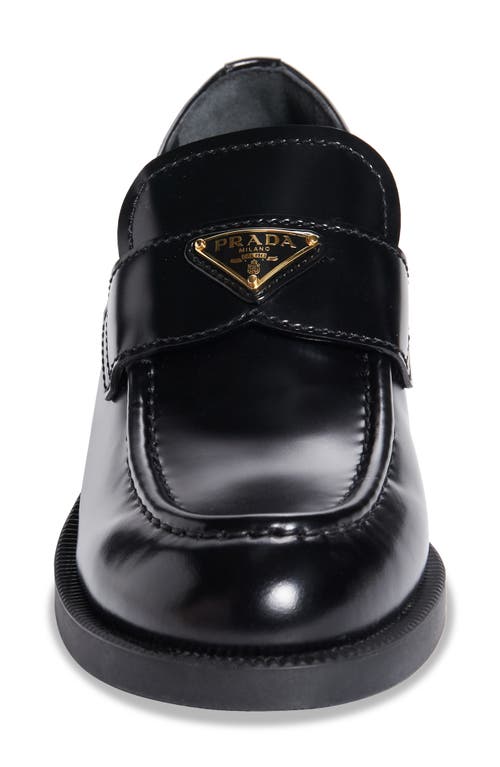 Prada Triangle Logo Patent Leather Loafer In Black