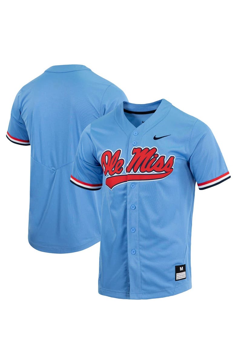 Nike Men's Nike Powder Blue Ole Miss Rebels Replica Full-Button Baseball Jersey, Alternate, color, 