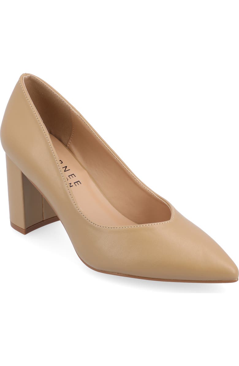 Journee Collection Simonne SuperNatural Shades Block Heel Pointed Toe Pump - Wide Width, Main, color, Honey