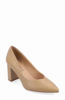 Journee Collection Simonne SuperNatural Shades Block Heel Pointed Toe Pump - Wide Width