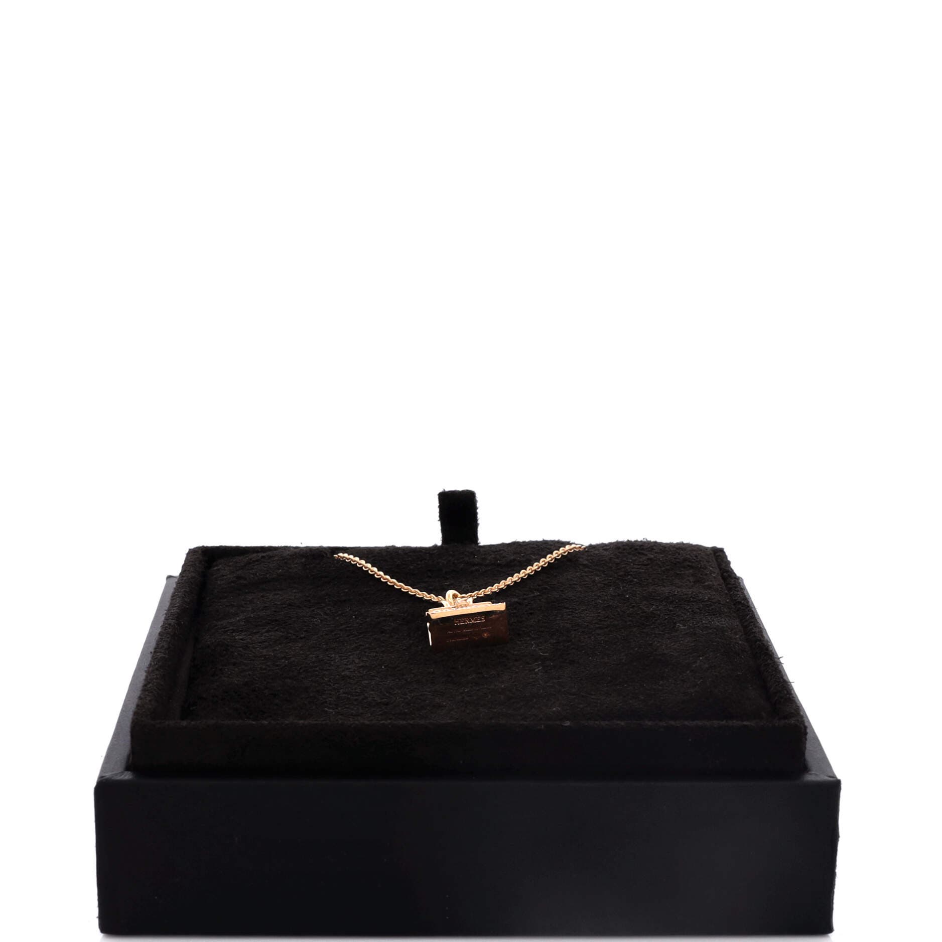 Pre-Owned Hermes Birkin Amulette NM Pendant Necklace 18K Rose Gold and Diamonds, Alternate, color, Rose Gold