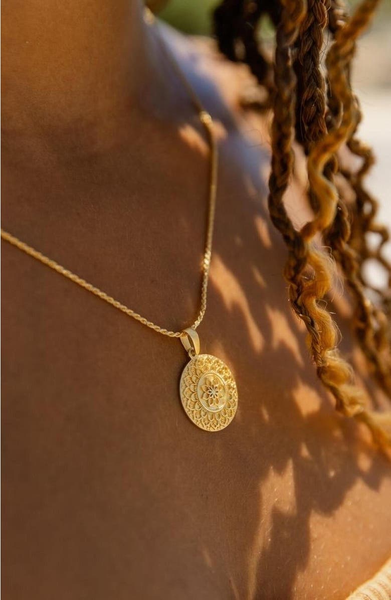 Mantra I Am Strong And Powerful mandala necklace, Alternate, color, Original - Gold